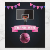 Pink Basketball Baby shower Party Wijn Etiket (Enkel label)