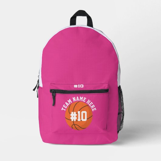 Pink Basketball Backpack School Sports Team Player Bedrukte Rugzak (Voorkant)