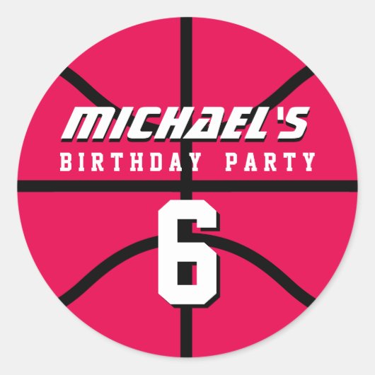 Pink Basketball Sticker Sportkinderen Birthday Par (Voorkant)