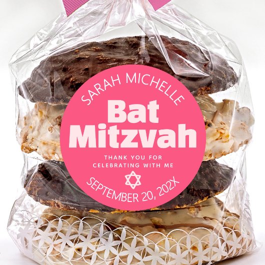 Pink Bat Mitswa Bold Typografie Cool Retro Groovy Ronde Sticker