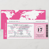 Pink Bat Mitswa World Traveler Boarding Pass Kaart (Voorkant / Achterkant)