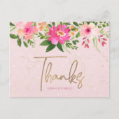Pink Bat Mitzvah Floral Gold Script Dank je wel ve Briefkaart (Voorkant)