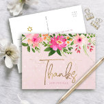 Pink Bat Mitzvah Floral Gold Script Dank je wel ve Briefkaart<br><div class="desc">Zorg ervoor dat je favoriete Bat Mitzvah haar waardering show aan iedereen die haar mijlpaalevenement heeft ondersteund! Stuur dit verfijnde, gepersonaliseerde dank u briefkaart! Een prachtige, roze en perzik bloemige waterverf met faux gouden folie script typografie en modern stoffig roos sans serif type overlay een zacht roze & confetti stippen...</div>
