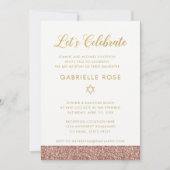 Pink Bat Mitzvah Roos Gold Glitter Receptie Party Kaart (Voorkant)