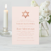 Pink Bat Mitzvah Simple Rose Gold Star of David Kaart