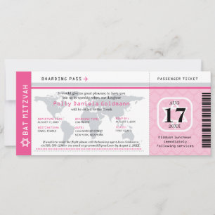 Pink Bat Mitzvah World Traveler Boarding Pass Kaart