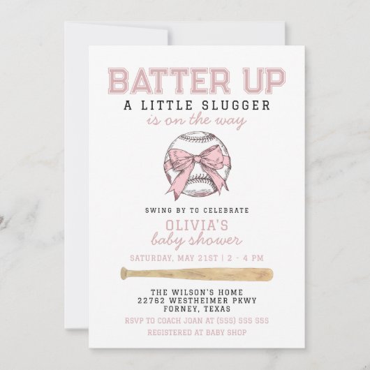 Pink Batter Up Baseball Girl Baby shower Kaart (Voorkant)