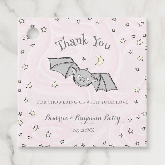 Pink Batty, Stars & Moons Spooky Schattige Bedankt Bedankjes Labels (Voorkant)