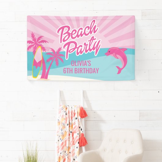 Pink Beach Birthday Poster Spandoek (Insitu)