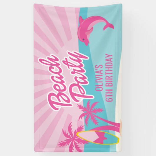 Pink Beach Birthday Poster Spandoek (Verticaal)