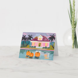 Pink Beach Cottage bij Halloween Kaart