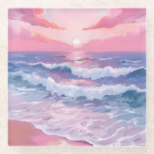 Pink Beach Ocean Shore geschilderd Glazen Onderzetter (Voorkant)