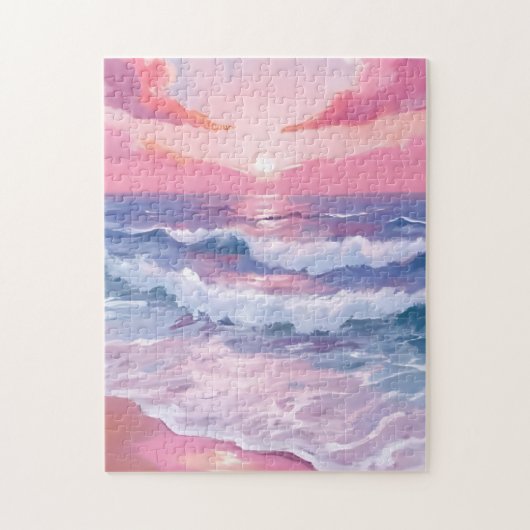 Pink Beach Ocean Shore Painted Legpuzzel (Verticaal)