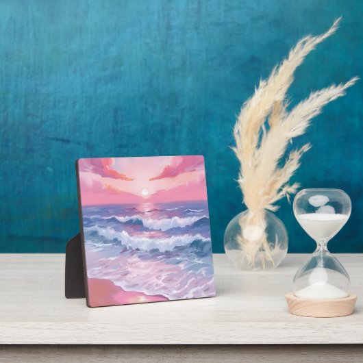 Pink Beach Ocean Shore Schilderij Kunst Fotoplaat (Insitu)