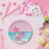 Pink Beach Palm Birthday Papieren Bordje (Feest)