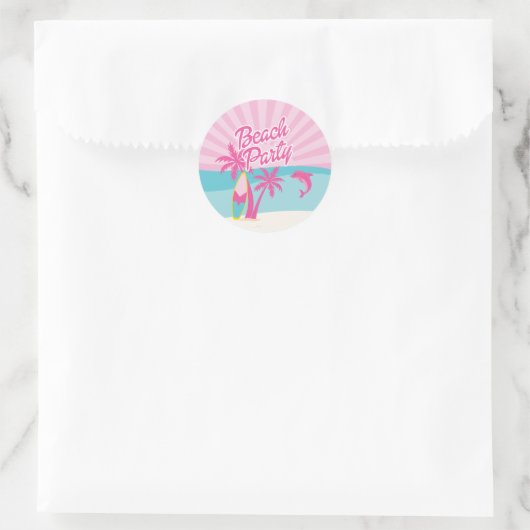 Pink Beach Palm Birthday Ronde Sticker (Tas)