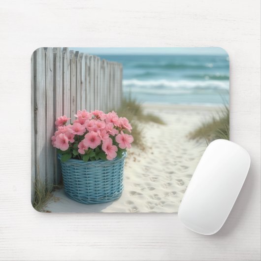 Pink Beach Petunias Muismat (Met muis)