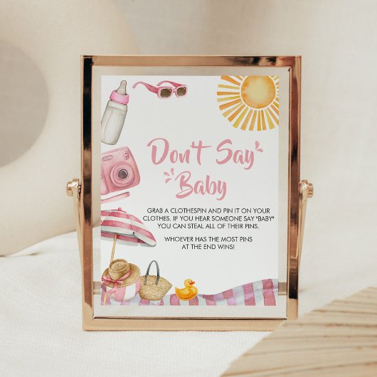 Pink Beach Summer Baby shower zeg geen Baby Poster