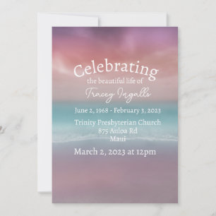 Pink Beach Sunset Celebration of Life Invitation Kaart