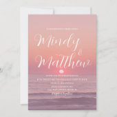 Pink Beach Sunset Destination Wedding Invitation Kaart (Voorkant)