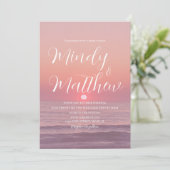 Pink Beach Sunset Destination Wedding Invitation Kaart (Staand voorkant)