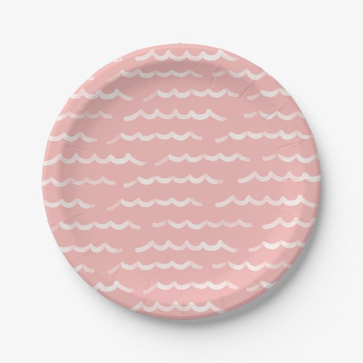 Pink Beach Waves Surf Baby shower Papieren Bordje (Voorkant)
