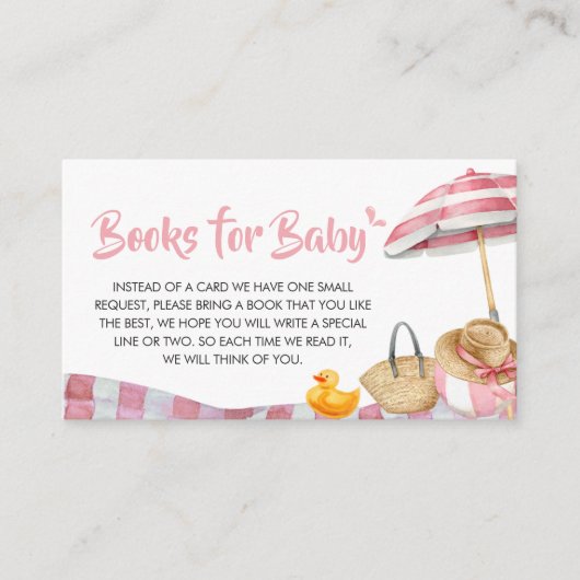 Pink Beach Zomer Baby shower Boeken voor Baby Informatiekaartje (Voorkant)
