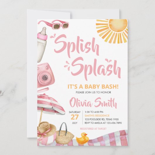 Pink Beach Zomer Baby shower Kaart (Voorkant)
