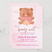 Pink Bear Baby Shower Invitation | Cute & Customis Kaart (Voorkant / Achterkant)