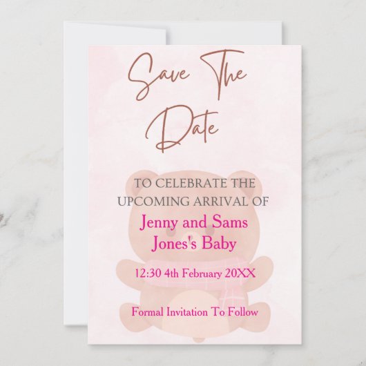 Pink Bear Baby Shower Save the Date Card | Cute &  Kaart (Voorkant)