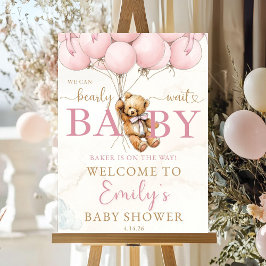 Pink Bear Baby Shower Welcome Sign Template Blush