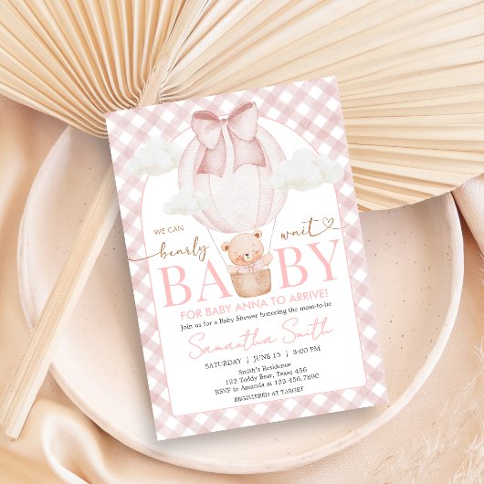 Pink Bear Bearly Wait Baby Shower Kaart