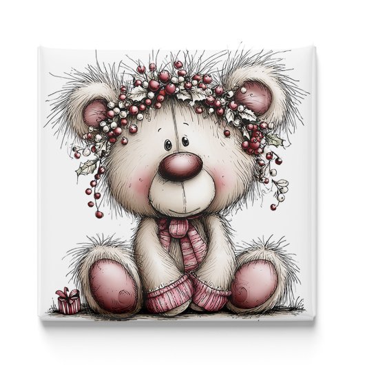 Pink Bear Christmas Berries | Christmas Magnet