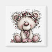 Pink Bear Christmas Berries | Christmas Magnet (Voorkant)