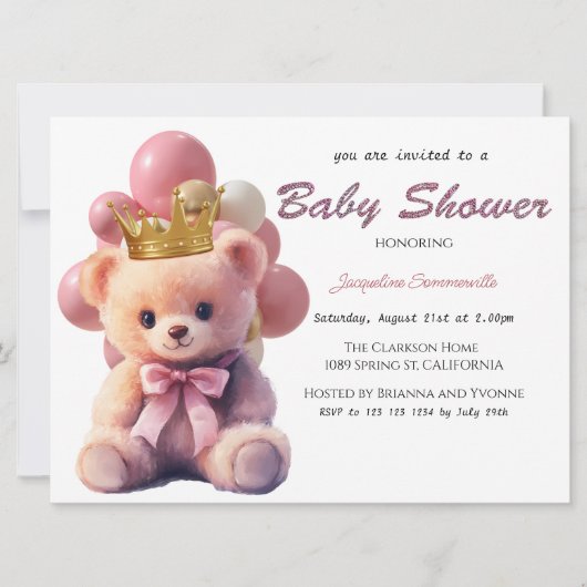 Pink Bear Gold Crown It's A Girl (Voorkant)