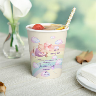Pink Bear Pastel Airplane Balloon Papieren Bekers