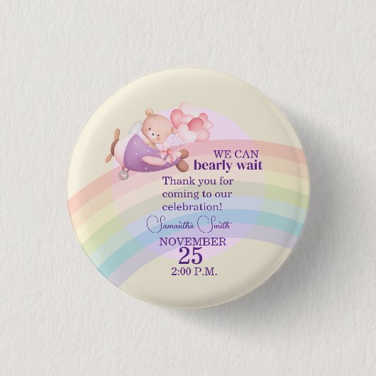 Pink Bear Pastel Airplane Balloon  Ronde Button 3,2 Cm (Voorkant)