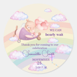 Pink Bear Pastel Airplane Balloon  Ronde Sticker