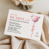 Pink Bearly Wait Baby Girl Balloon Shower Invite Kaart