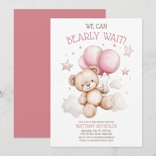 Pink Bearly Wait Beer Baby shower Kaart (Voorkant / Achterkant)