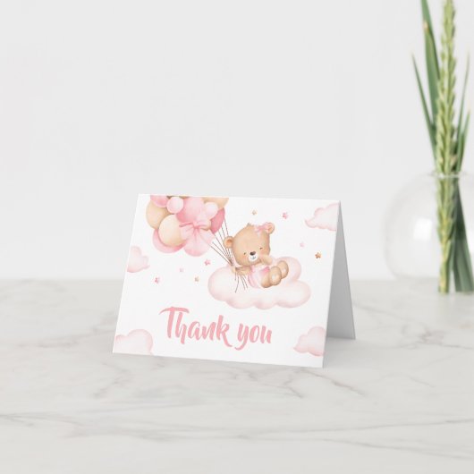 Pink Bearly Wait Clouds Baby shower Bedankkaart (Voorkant)