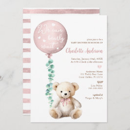 Pink Bearly Wait Eucalyptus Baby shower Uitnodigen Kaart
