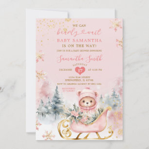 Pink Bearly Wait Winter Forest Baby shower Beer Kaart