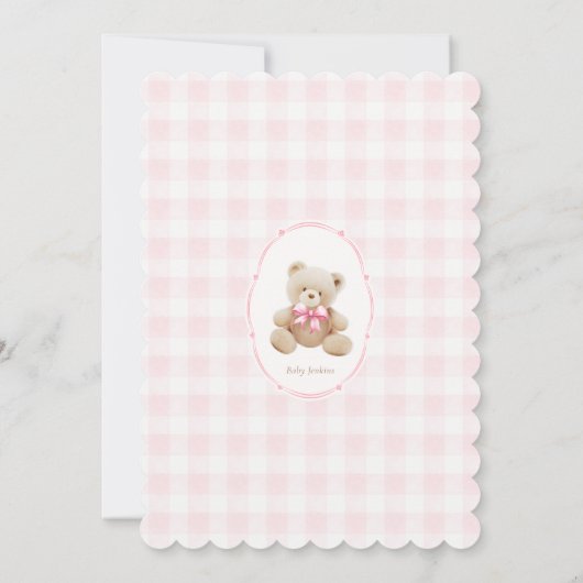 Pink Beary First Birthday Invitation Kaart (Achterkant)