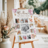 Pink Beary First Birthday Photo Timeline Poster