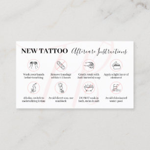 Pink Beauty Aftercare Instructies voor Tattoo Visitekaartje