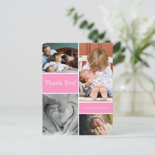 Pink Bedankt tweede baby geboorteaankondiging Briefkaart (Staand voorkant)