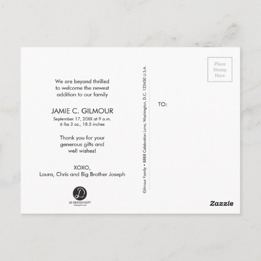 Pink Bedankt tweede baby geboorteaankondiging Briefkaart (Achterkant)