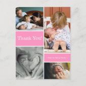 Pink Bedankt tweede baby geboorteaankondiging Briefkaart (Voorkant)