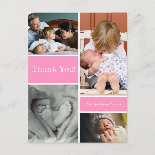 Pink Bedankt tweede baby geboorteaankondiging Briefkaart (Voorkant)